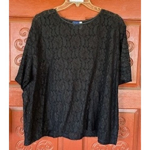 Venezia Jeans Black Lace Top Sheer Plus Size Short Sleeve Blouse 22 / 24